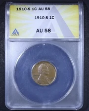1910-S Lincoln Wheat Cent - 1c ANACS AU58 - Nice Surfaces!