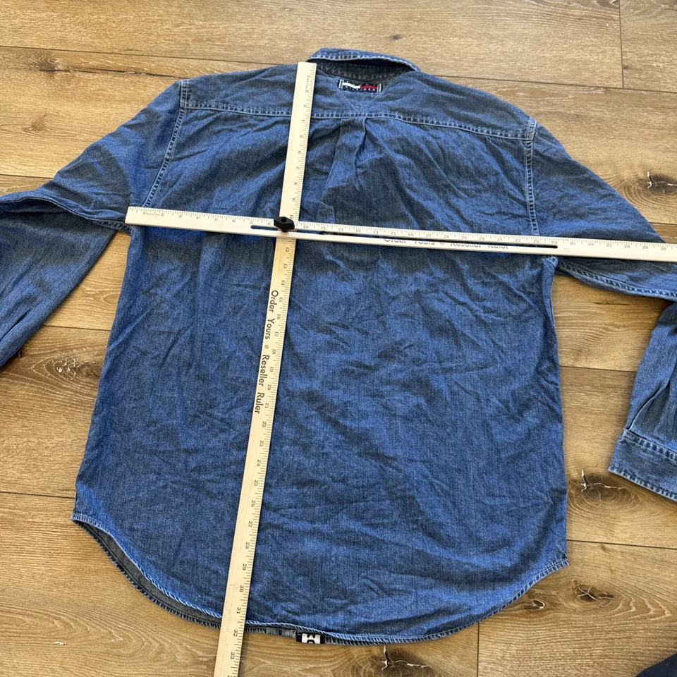 Camisa vaquera Tommy Hilfiger vintage para hombre L azul abotonada hip hop años 90 Y2K Foto 4 de 4
