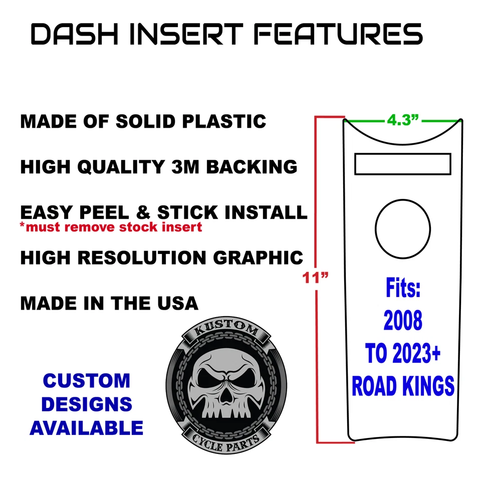 Viper Snake Dash Insert. Fits 2008-2023+ Harley Road King Dash. USA MADE - Image 3 of 4