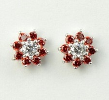 14k White Gold Flower Colored CZ Earrings
