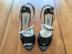 black patent leather ankle strap heels