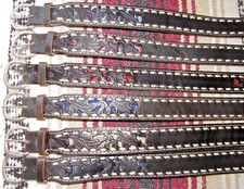 Viintage C M Co Western Buckstitch Inlaid Black Leather Belts 6 pc Size 28 NEW