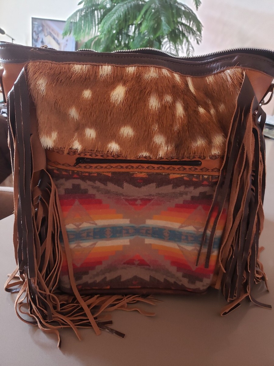 deerskin leather backpack DAILY LUXURY Deerskin Logo backpack Pendleton material and deerskin tote