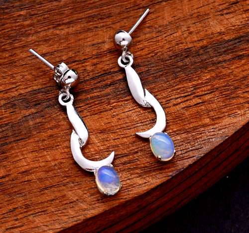 925 Sterling Silver Natural A++ Ethiopian Welo Fire Opal Cab Gemstone Earrings