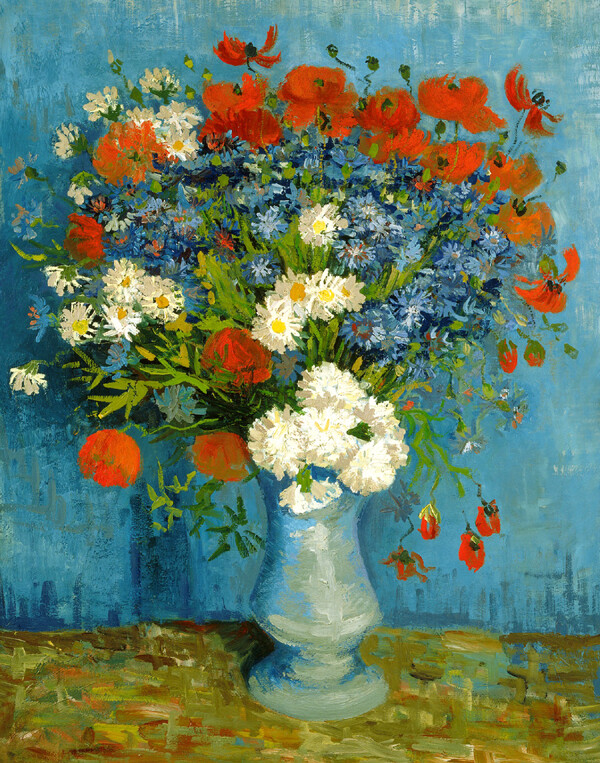Cornflower and poppy vase Oil painting wall art Giclee