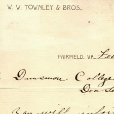 1901 Scarce W.W. Townley & Bros. Hardware? Fairfield, VA Letterhead 