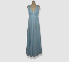 $358 Ieena for Mac Duggal Women's Blue Ruched Chiffon Grecian Maxi Dress Size 2