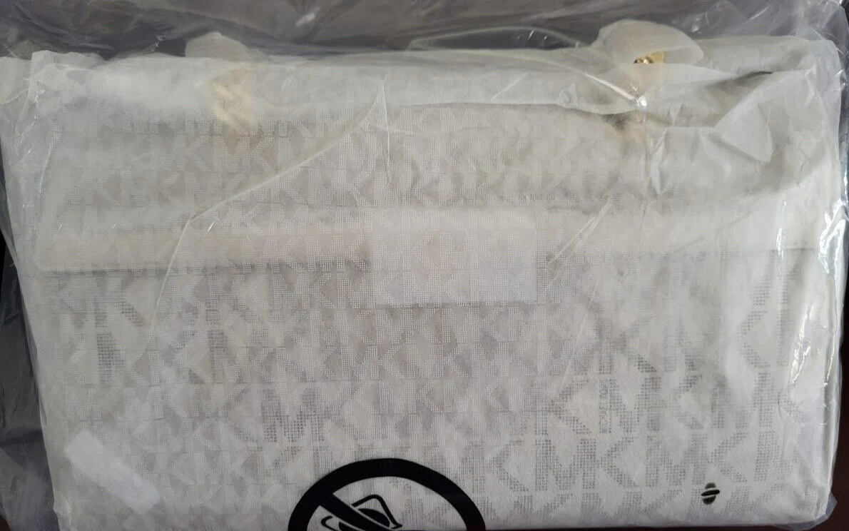 BORSA A TRACOLLA MICHAEL KORS BLAIRE LOGO VANIGLIA ORO CATENA BORSONE MEDIO NUOVA CON ETICHETTE!