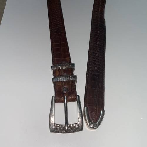 Vtg Fullerton Italian leather Belt Size 56 Brown Silver gator pattern Year 2000 - Picture 2 of 13