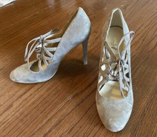 Nine West Taupe Suede Leather Lace Up High Heel Pumps EUC Worn Once Size 8.5