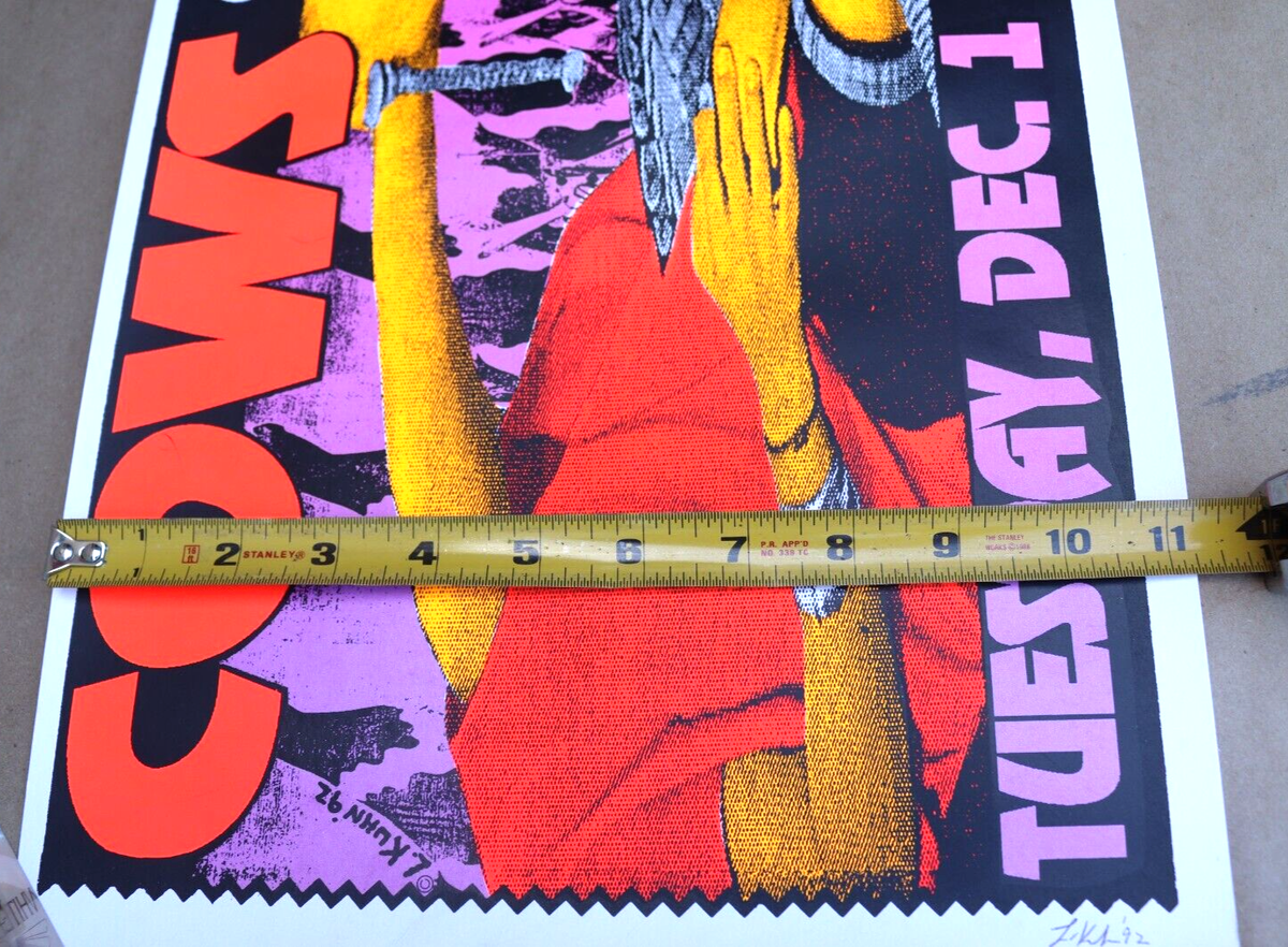 1992 COWS 12/1 JABBERJAW LA CONCERT POSTER ART SIGNED LINDSEY L
