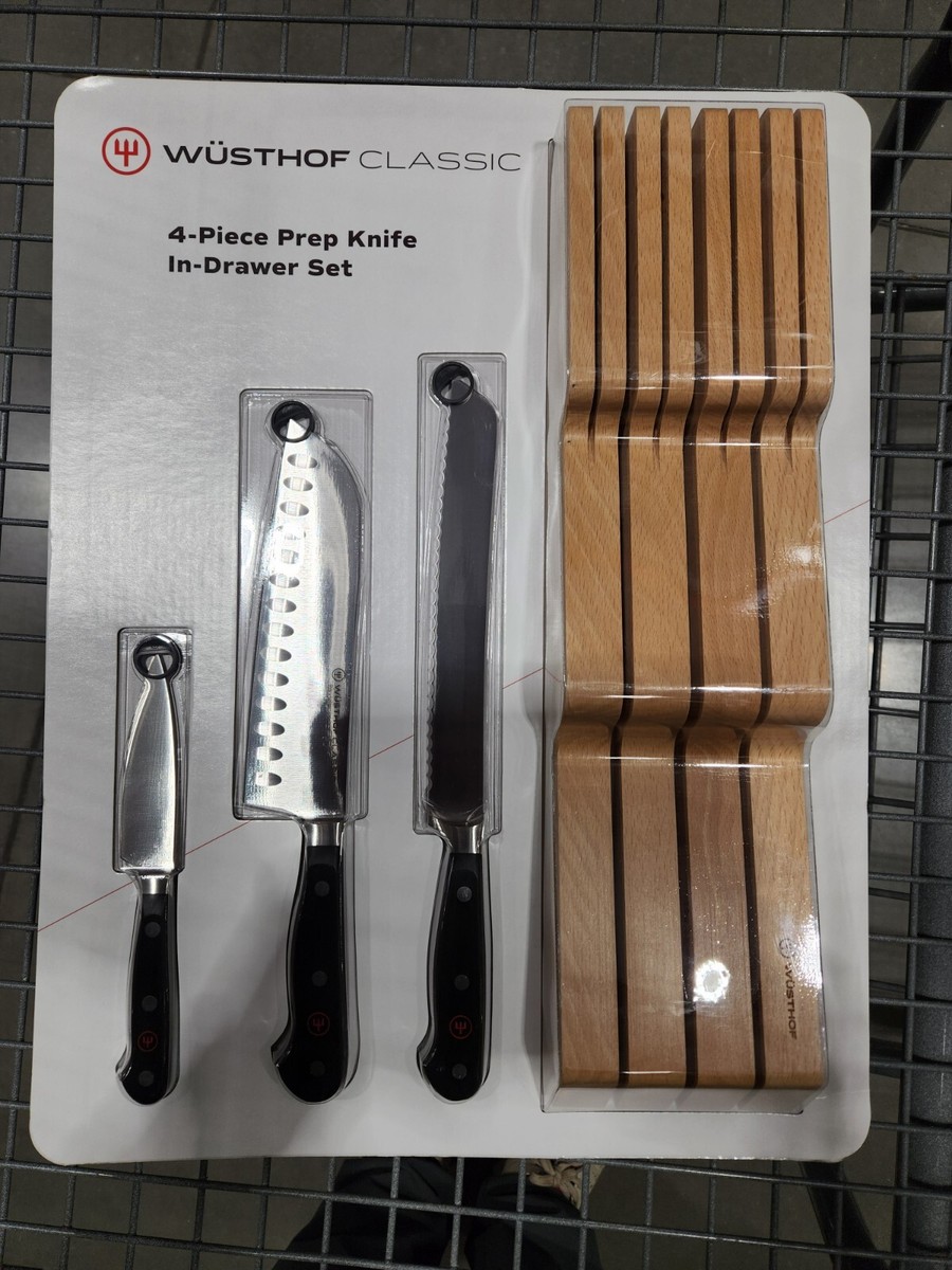 WUSTHOF CLASSIC 4-Piece Prep Knife in-Drawer Set- Santoku + Bread