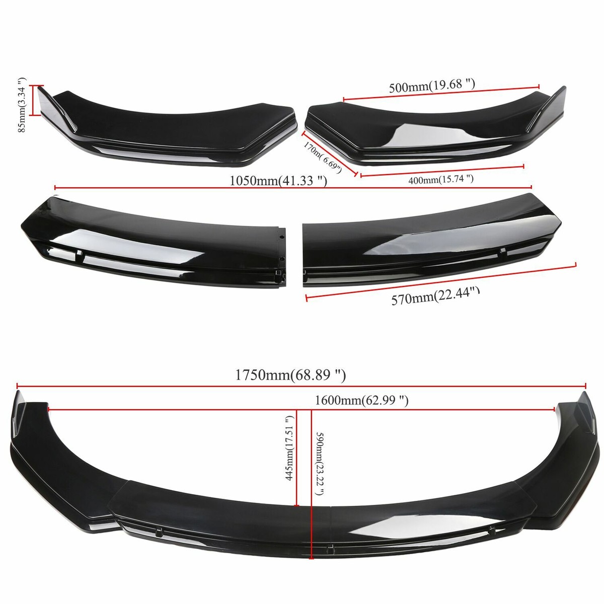 Front Bumper Lip Spoiler Splitter Accessories + Strut Rods For