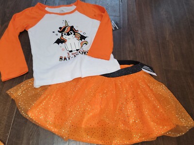 NWT girls 2T top tee tutu skirt outfit set Halloween Bat I Corn way to celebrate