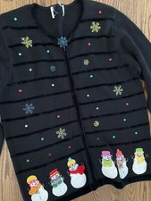 Vtg Over The Top Crazy Busy Ugly Christmas Zip Sweater Snowman XL