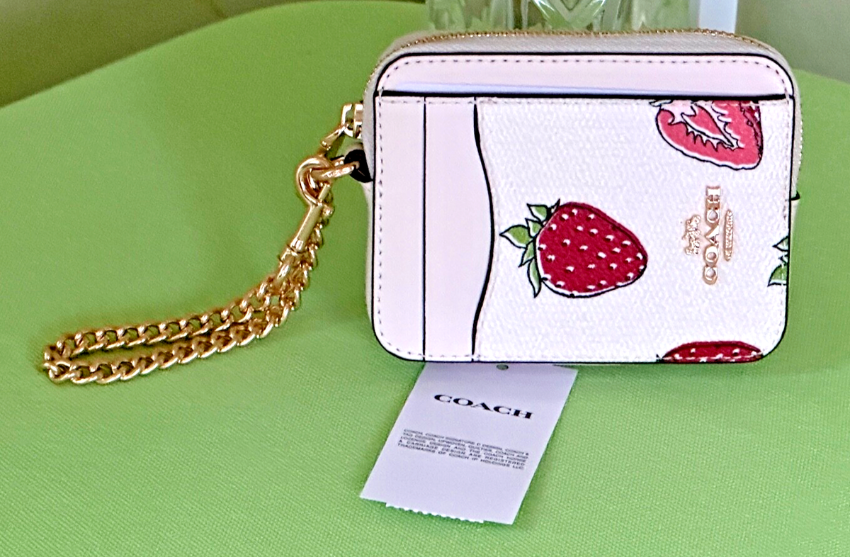 いちごプリント【COACH】チェーンストラップ Zip Card Case COACH ZIP CARD CASE STRAWBERRY PRINT:NWT STRAWBERRIES CAR32