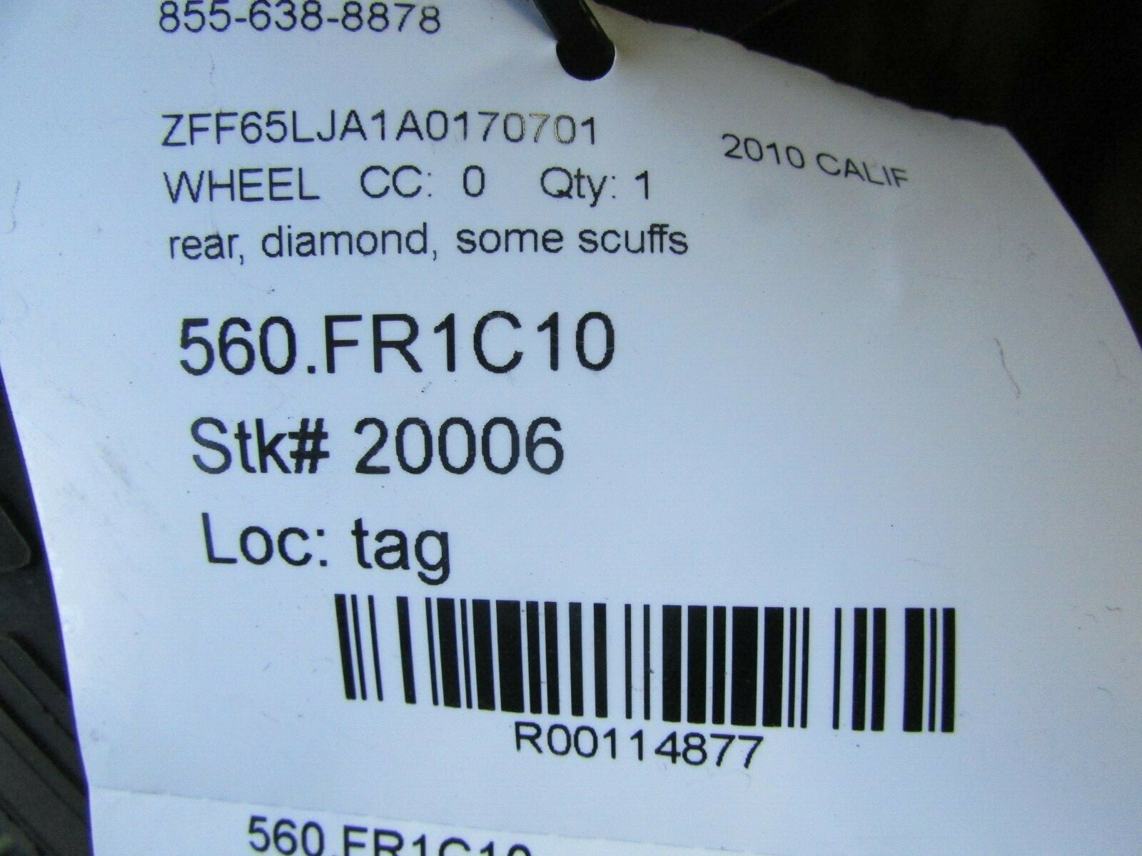 Ferrari California, 20", 10 Spoke, Rear Wheel Rim w/o Tire, Used, P/N 242157
