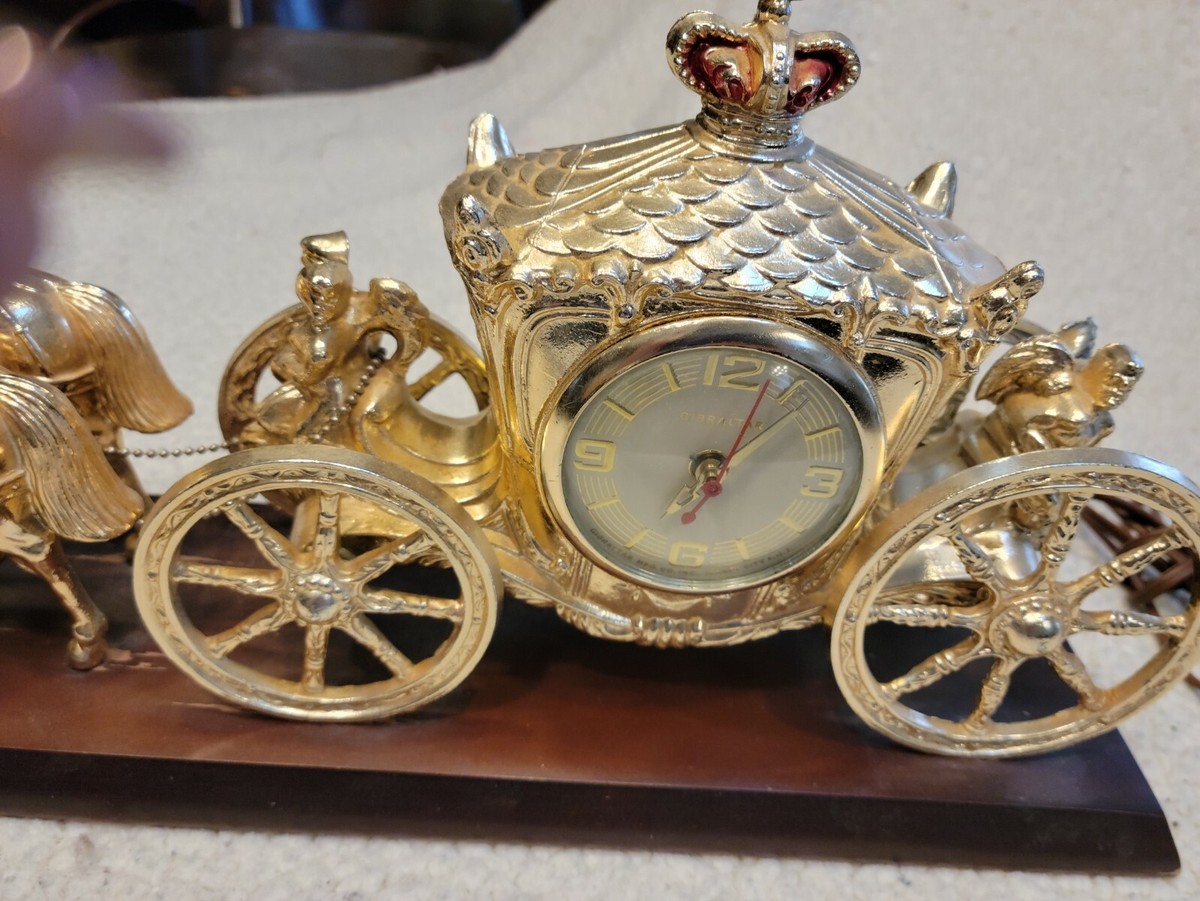 Antique Gold Colored 4 Horse Drawn Cinderella Type Carriage With