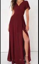 NWT Lulus Heart of Marigold Burgundy Wrap Maxi Dress SZ-Small Elegant Sexy Party