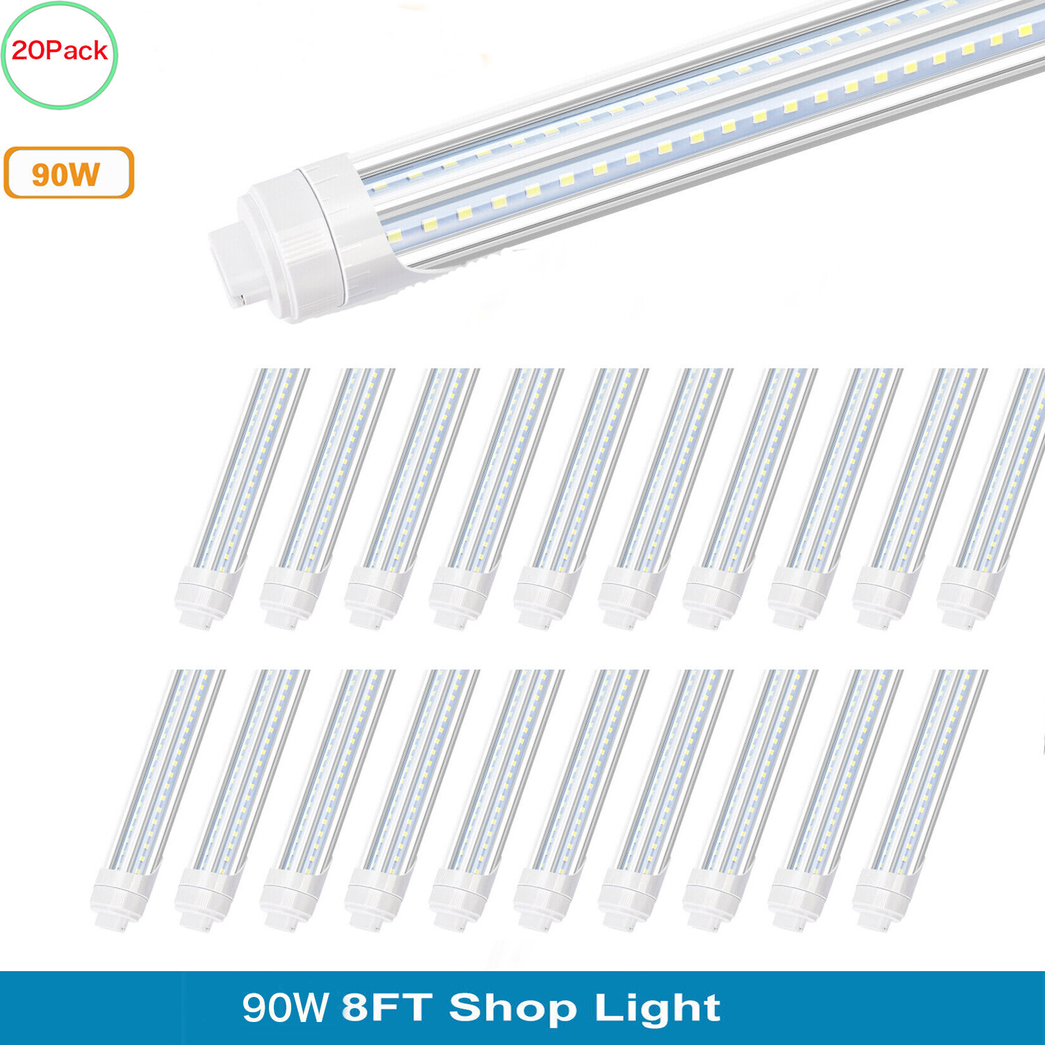 20 Pack 90W 8FT LED Shop Lights Rotatable T8 Tube R17D HO Base  