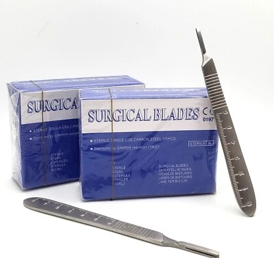 HTI 100 Surgery Scalpel Sterile Blades with Stainless Steel Graduated Scalpel Handle
