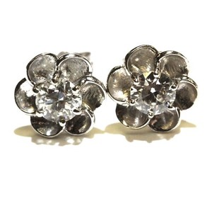 New GIA 14k white gold .73ct round diamond Flower stud earrings unique rare