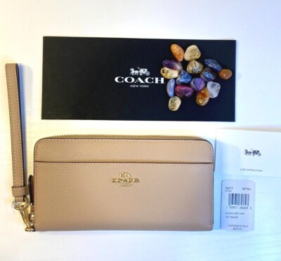 NWT Coach Accordion Wallet Wristlet Brass/Taupe Leather: Zip