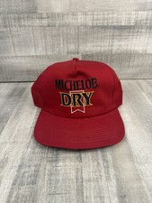 Vintage Michelob Dry Snapback Trucker Hat Cap Red Beer USA OSFA 90s