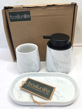 3pc Marble Bathroom Accessory Ceramic Soap Dispenser  Dish Toothbrush Tumbler