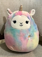 8" Squishmallow Lucy Nov 2019 Plush Rainbow, Tie Dye Llama Unicorn Daisy Flower