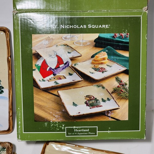 4 New St. Nicholas Square Appetizer Plates In Open Box Heartland 6.5" Christmas - Picture 2 of 9