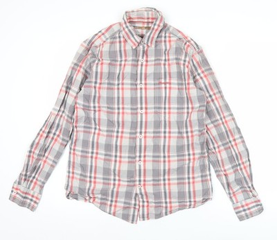 Wrangler Herren rot grau kariert Baumwolle Langarm Knopfleiste Hemd M