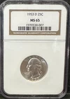 1953-D 25C Silver Washington Quarter - NGC MS65