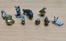 Vintage Lot of 9 Pewter/Bronze Miniature Animal Figurines Collectibles 