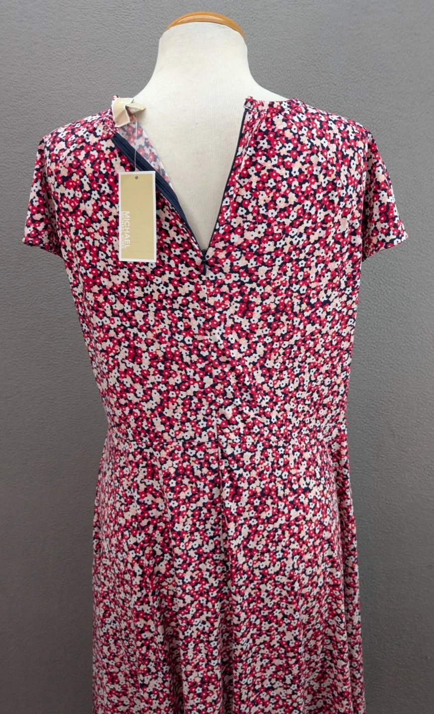 Abito donna Michael Kors grande multicolore ritaglio floreale cappuccio manica A Line nuovo con etichetta