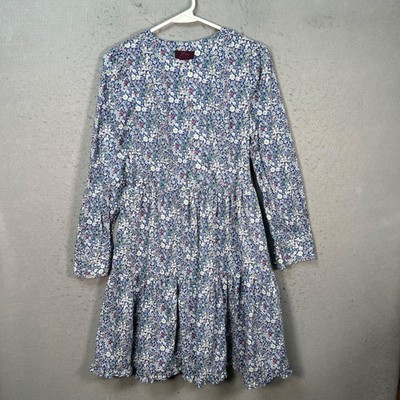 J.Crew Womens Size 2 Liberty Fabric Blue Floral Long Sleeve Tiered Dress |  eBay
