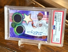 Juan Soto Future Phenom Game Used Triple Threads Auto /75 2019 Topps PSA 9