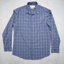 Mizzen Main Shirt Mens XL Trim Fit Blue Plaid Button Up Stretch EUC