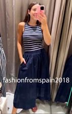 ZARA NEW WOMAN STRIPED COMBINED POPLIN MIDI DRESS NAVYS ECRU XS-XL 8351/223/108