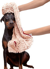 Soggy Doggy Super Shammy Absorbent Dog Towel, Beige, 31X14 Hand-Pocket Design;