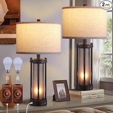 Farmhouse Table Lamps Set of 2 with USB ports Vintage Rustic Includes Bulbs 