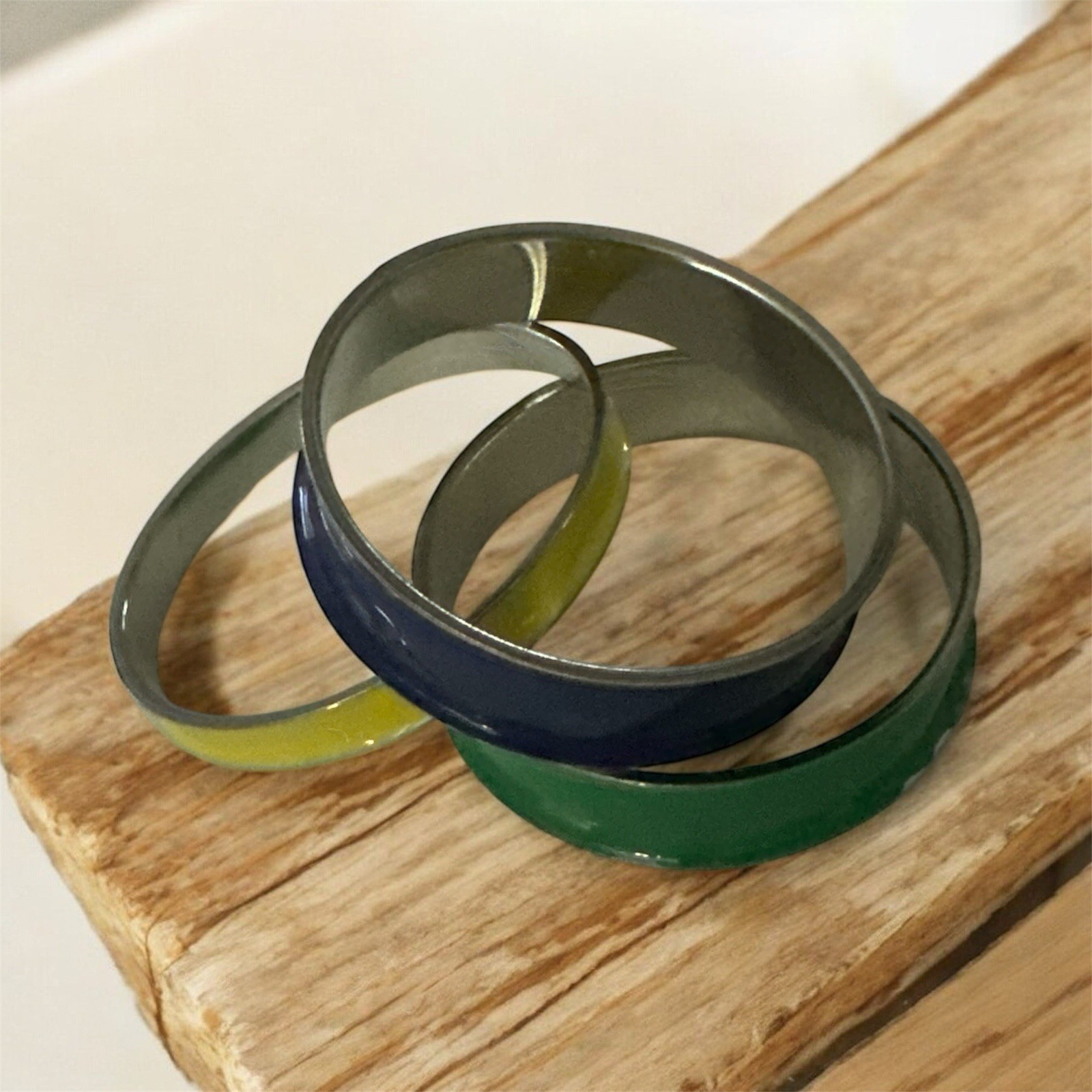 VIntage Enamel Stackable SilverTone Bangle Bracel… - image 1