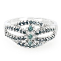 Cavill Ring 925 Sterling Silber 0,49Ct Diamant Prinzess GrüN Damen- Echtschmuck
