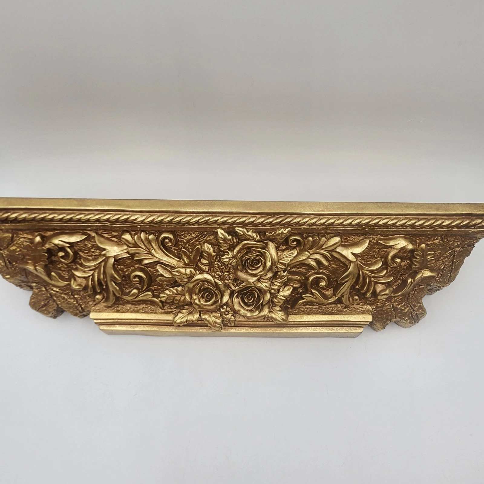 Vintage gold gilt Wall Shelf long 24" roses flowers relief