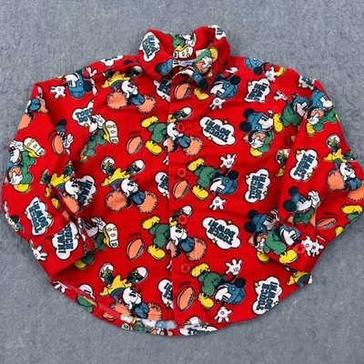 VTG Disney Baby Mickey Co Flannel 2T Red Touch Down AOP Button Up Shirt JG Hook