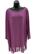 Antthony Jersey Women's Knit 3/4-Sleeve Fringe Tunic Purple