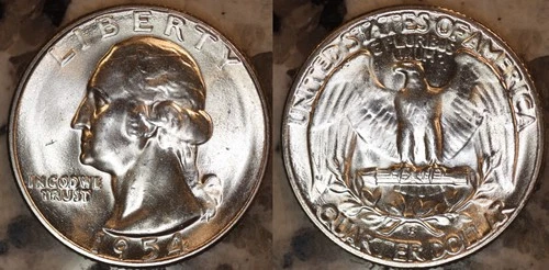 1954 S Washington Quarter 25C CHOICE BU LUSTER! 90% Silver