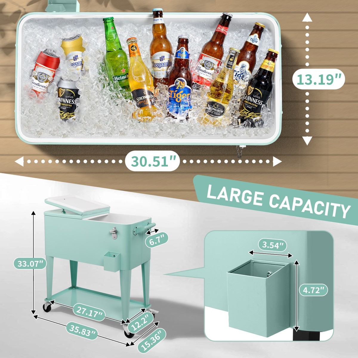 91*84.5*38.5cm Rectangular Plastic Box Frozen Insulation Cart Mint