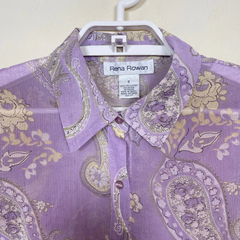 Blusa Floral Vintage Rena Rowan Transparente Lavanda Paisley 6 Y2K Hada Cachimba Foto 2 de 4