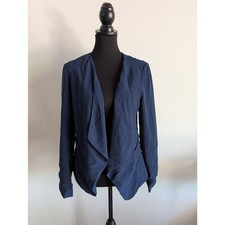 Navy Open Front Drape Blazer Women's Small Career Office Jacket